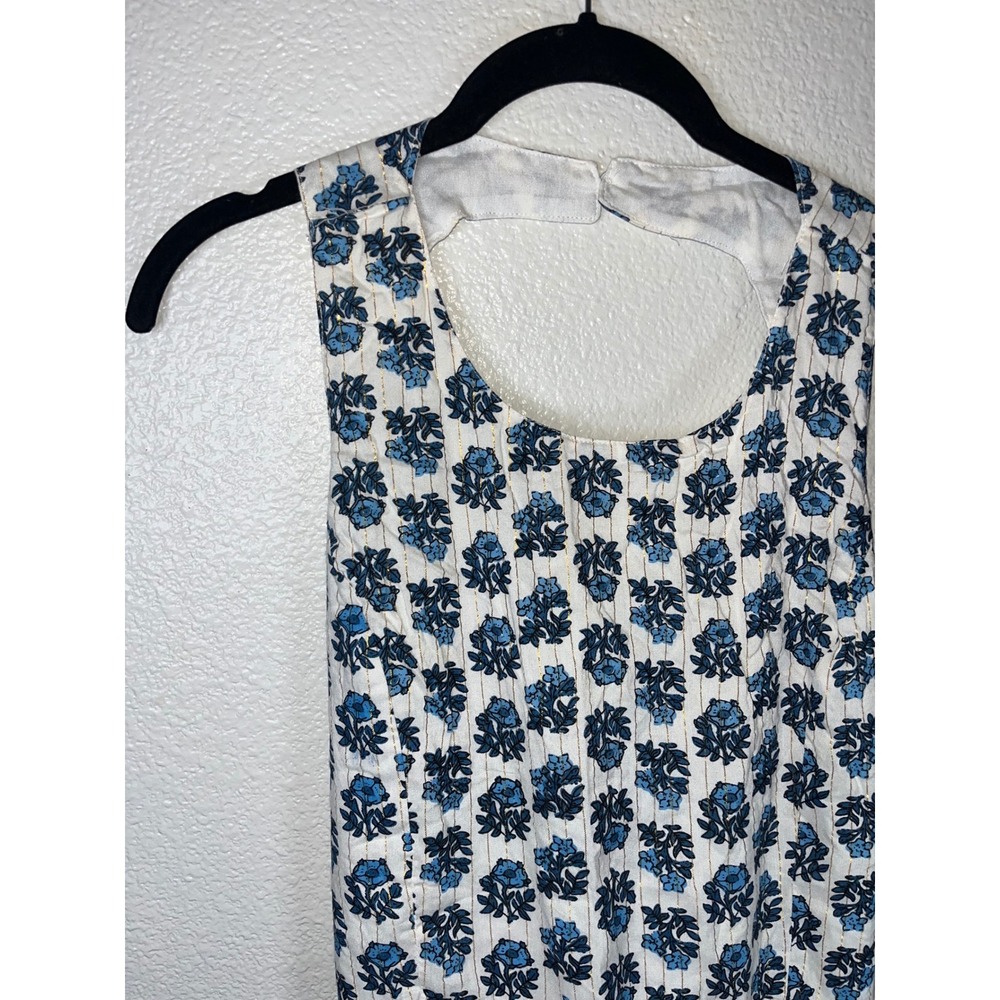 FLAW Lulus Flirty Fave Ivory Floral Print Tie-Back Midi Dress Sleeveless Blue LG - Picture 5 of 11